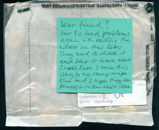 the note and a German post plastic bag sent by Chilian